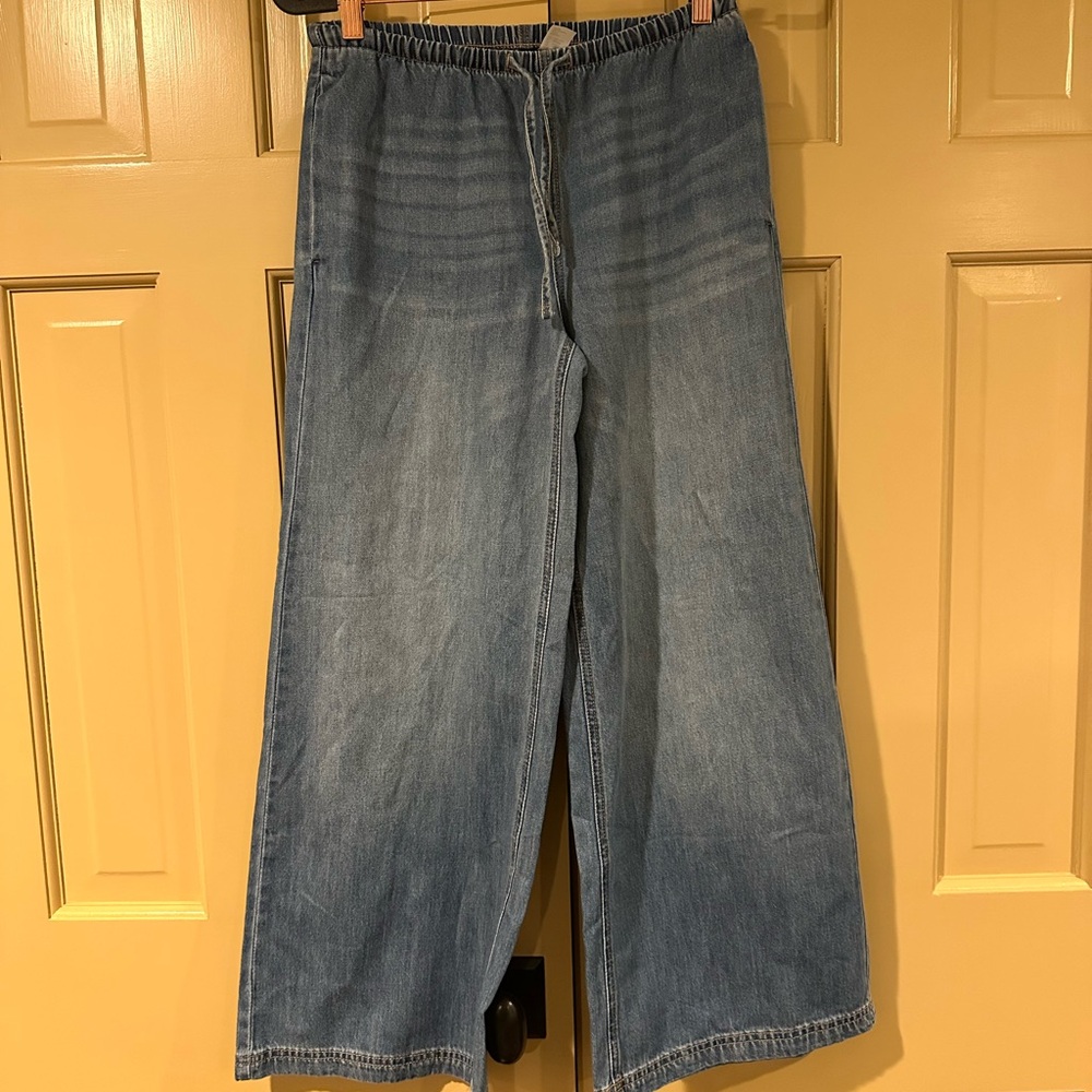 Womens Blue Wide-Leg Jeans